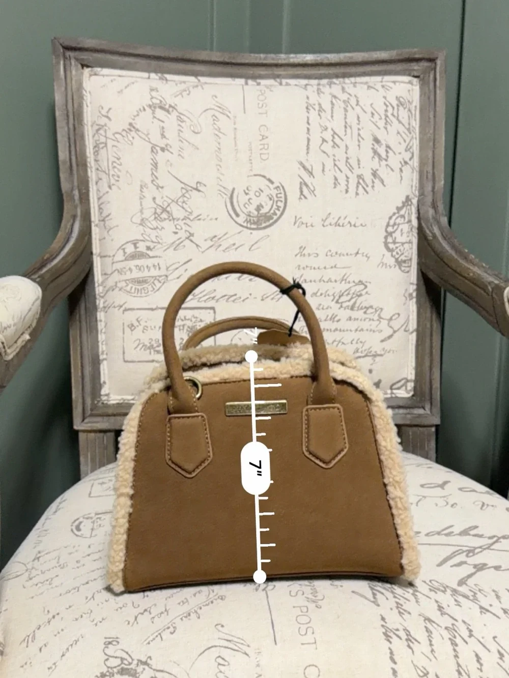 Frye Faux Shearling-Trim Faux Suede Satchel - Brown